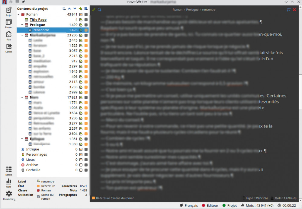 Copie écran NovelWriter