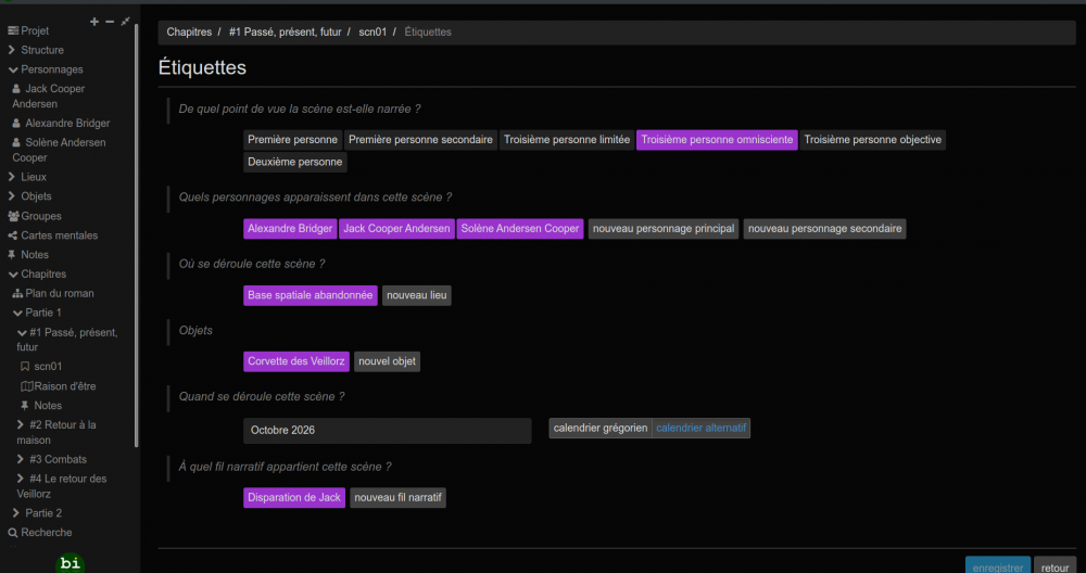 copie écran bibisco tags