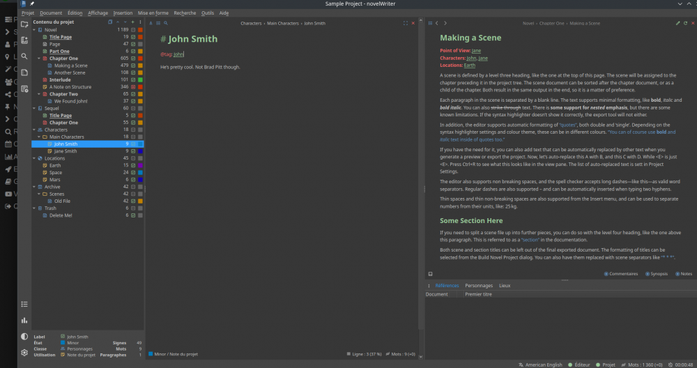 copie écran novelwriter character